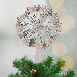 Snowflake Tree Toppers*Northlight 7" Silver Pre-Lit Snowflake Starburst Christmas Tree Topper - Clear Lights