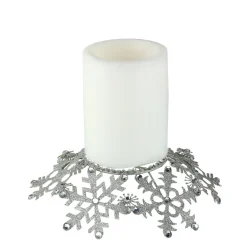 Candles & Holders*Melrose 9" Silver Snowflake Glittered And Jeweled Christmas Pillar Candle Holder