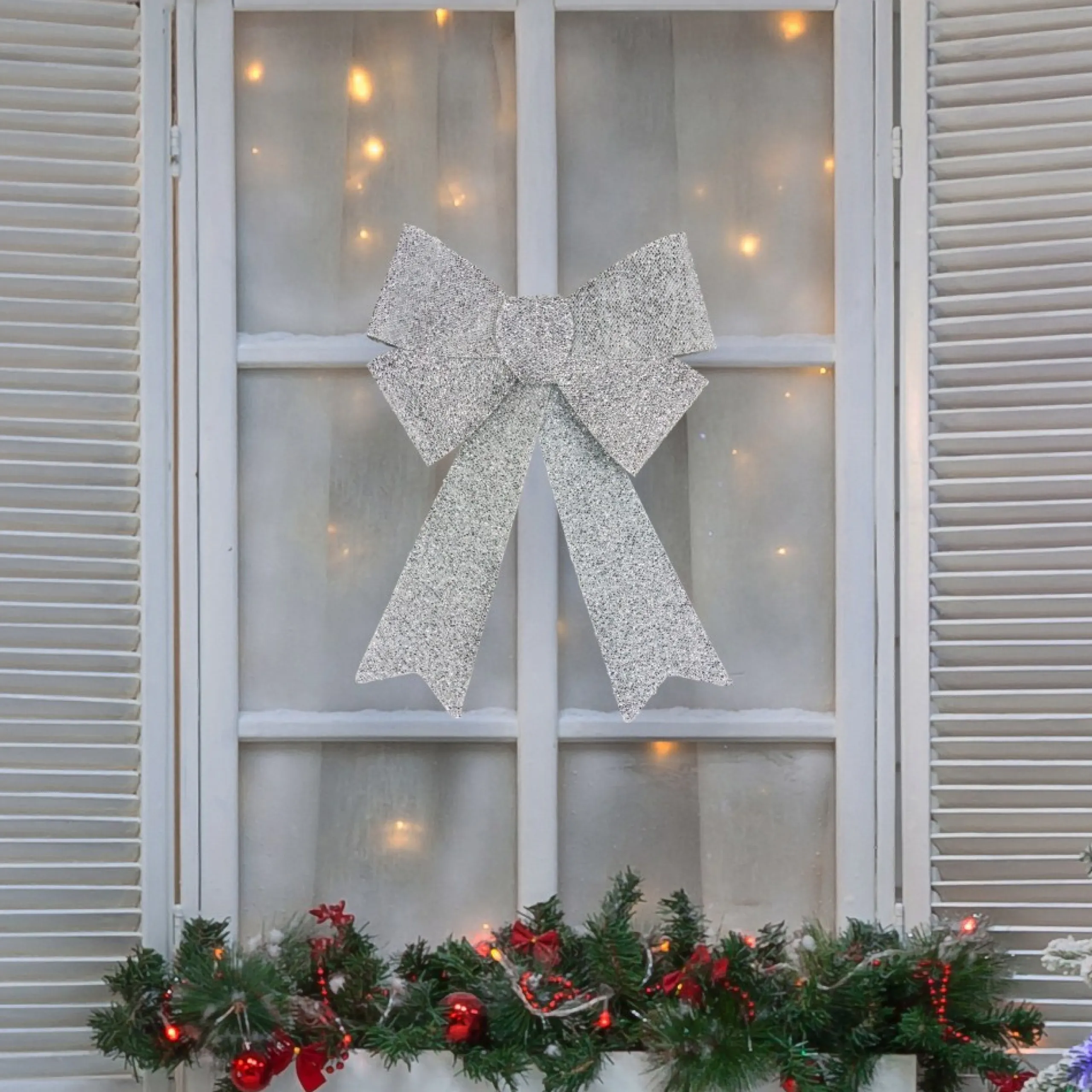 Bows*Northlight 17" Silver Tinsel 4-Loop Bow Christmas Decoration