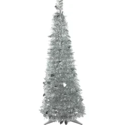 Northlight Pop Up Trees>4' Silver Tinsel Pop-Up Artificial Christmas Tree, Unlit