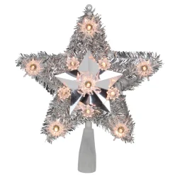 Star Tree Toppers*Northlight 9" Silver Tinsel Star Christmas Tree Topper - Clear Lights