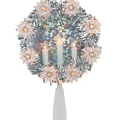 Lighted Tree Toppers*Northlight 7" Silver Wreath With Candles Christmas Tree Topper - Clear Lights