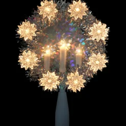 Lighted Tree Toppers*Northlight 7" Silver Wreath With Candles Christmas Tree Topper - Clear Lights