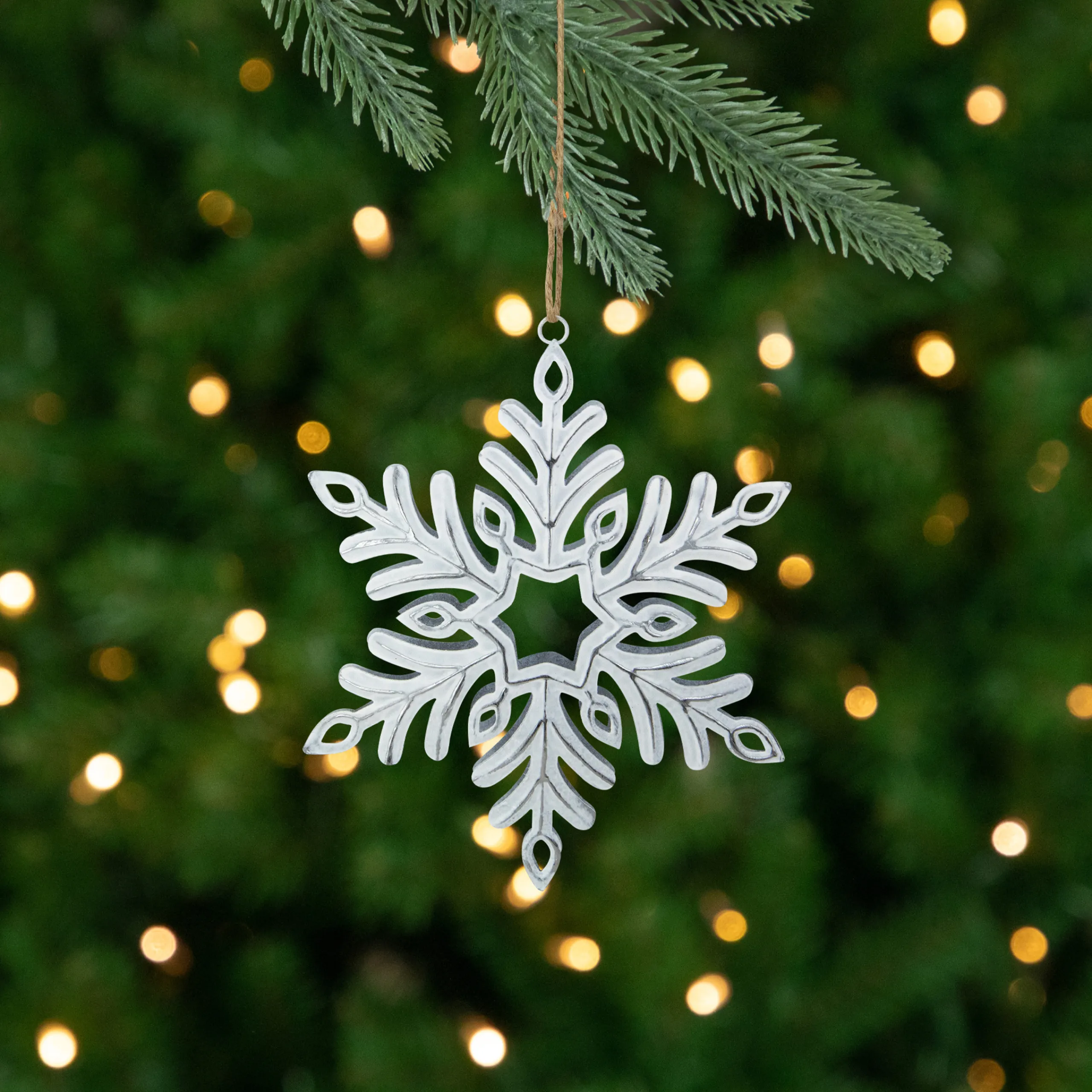 Northlight Snowflakes>5.5" Silvery White Metal Snowflake Christmas Ornament