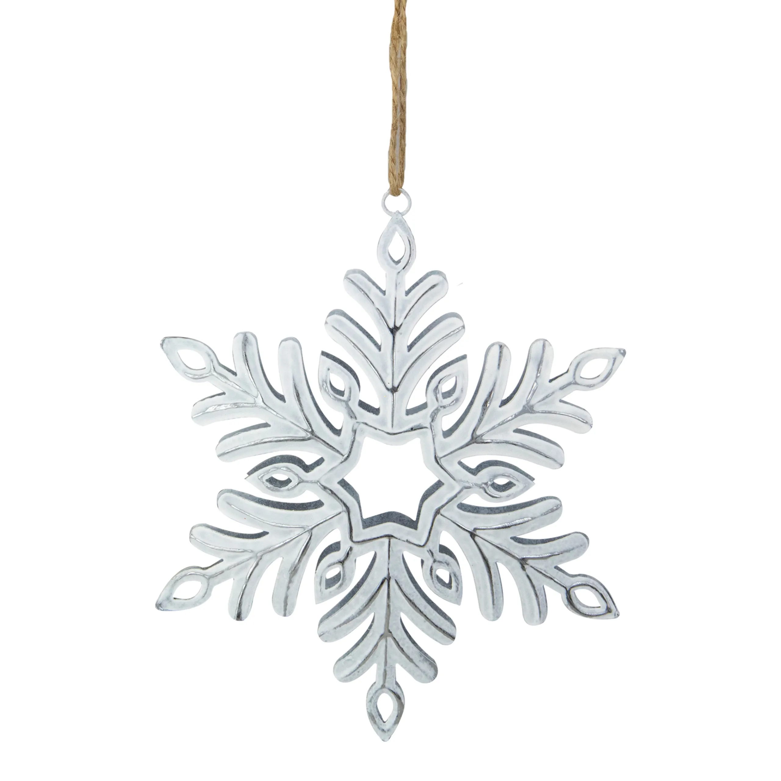 Northlight Snowflakes>5.5" Silvery White Metal Snowflake Christmas Ornament