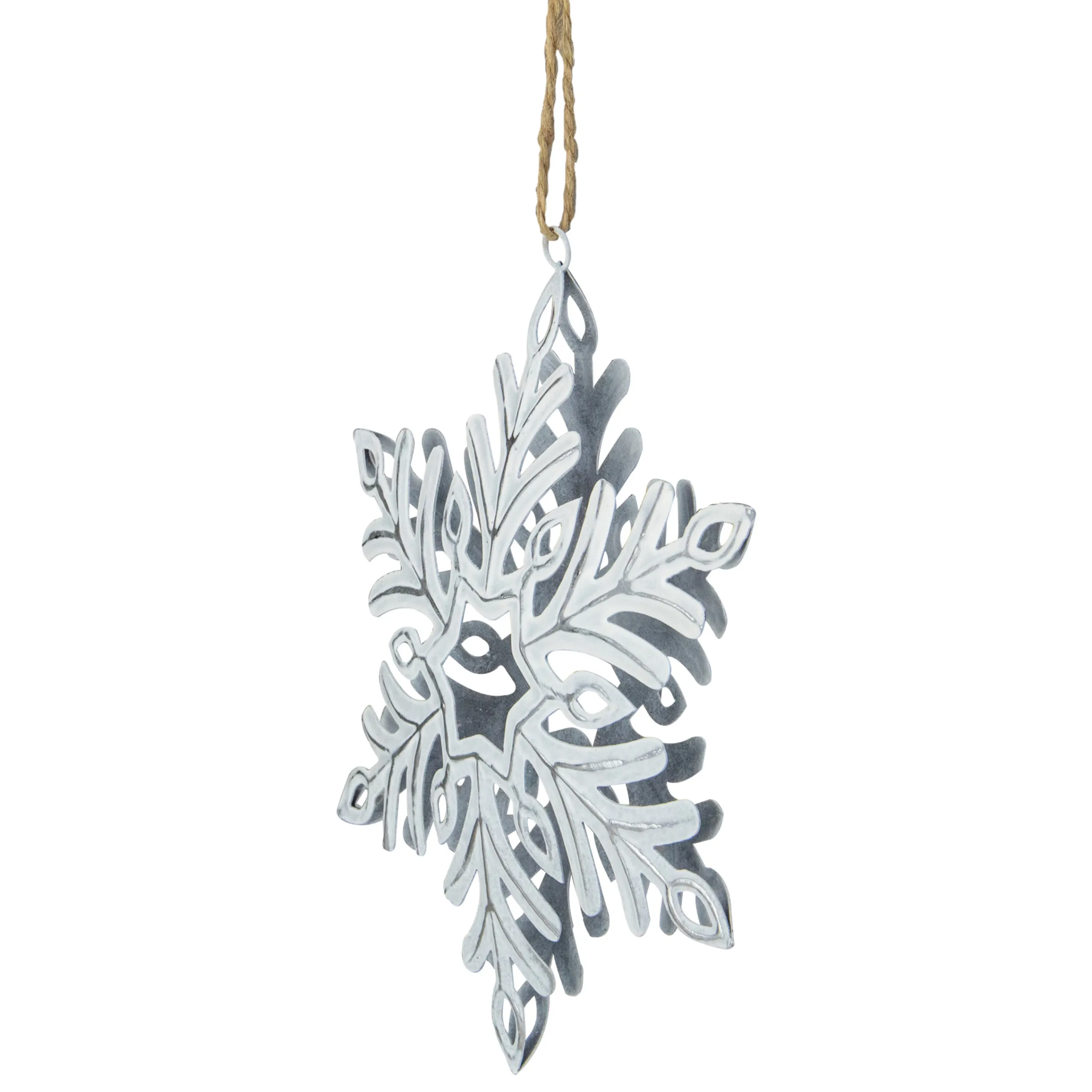 Northlight Snowflakes>5.5" Silvery White Metal Snowflake Christmas Ornament