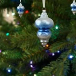Northlight Finials>6" Sky Blue And Silver Hanging Glass Christmas Finial Ornament