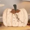 Northlight 15" Small White Wooden Fall Harvest Pumpkin With Leaves And Stem