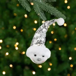 Northlight Snowmen>6" Smiling Snowman Head Wearing A Silver Sequin Santa Hat Christmas Ornament