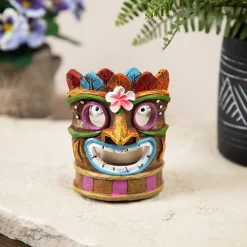 Northlight 4.5" Smiling Tiki Mask With Colorful Leaves Candle Holder