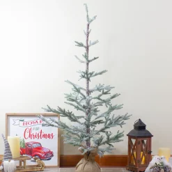 Northlight Potted Trees>4' Snow Covered Frosted Pine Artificial Christmas Tree With Jute Base – Unlit