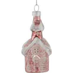 Northlight Inspirational>3.25" Snow Covered Pink Church Glass Christmas Ornament