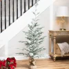 Northlight 5 And 5.5 Feet Tall>5' Snow Covered Slim Pine Artificial Christmas Tree With Jute Base– Unlit
