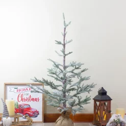 Northlight 3 And 3.5 Feet Tall>3' Snow Covered Slim Pine Artificial Christmas Tree With Jute Base - Unlit