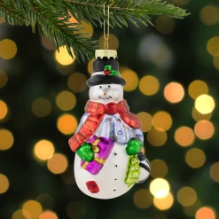 Northlight Snowmen>5" Snowman With Presents Glass Hanging Christmas Ornament