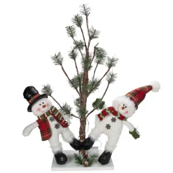 Plush Figures*Northlight 34" Snowmen Friends With Pre-Lit Led Pine Tree Christmas Tabletop Decor