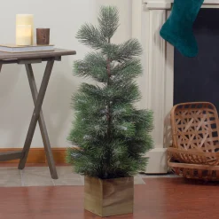Northlight 3 And 3.5 Feet Tall>3' Snowy Pine Artificial Christmas Tree In Wooden Pot - Unlit
