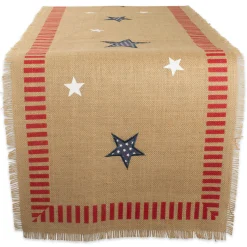 Contemporary Home Living 74" Stars And Stripes Americana Burlap 4Th Of July Table Runner