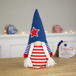 Northlight 10.5" Striped Blue And Red Americana Gnome Girl Patriotic Figure