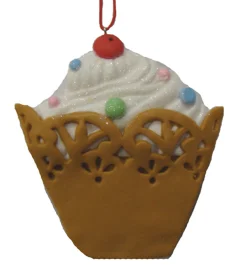 Roman Food & Beverage>4" Sweet Memories White Cupcake With Cherry On Top Christmas Ornament