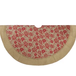 48 Inch And Smaller*Northlight 48" Tan And Red Rustic Burlap Poinsettia Christmas Tree Skirt