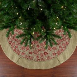 48 Inch And Smaller*Northlight 48" Tan And Red Rustic Burlap Poinsettia Christmas Tree Skirt