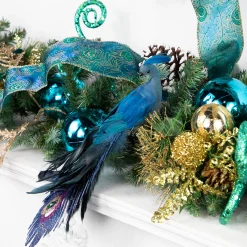 Northlight Animals>12" Teal And Blue Peacock With Jewel Clip-On Christmas Ornament