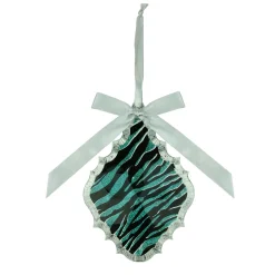 Allstate Pendants & Drops>5.5" Teal Green And Black Glittered Zebra Print Teardrop Prism Christmas Ornament