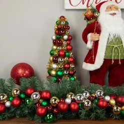 Table Top Pieces*Northlight 15.75" Traditional Colors 3-Finish Shatterproof Ball Christmas Tree With Tinsel