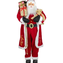 Santa Figures*Northlight 60" Traditional Santa Claus With Teddy Bear And Gift Bag Standing Christmas Figure
