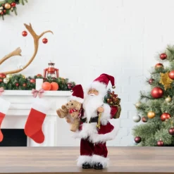 Santa Figures*Northlight 12" Traditional Santa Claus Christmas Figure With Teddy Bear And Gift Bag
