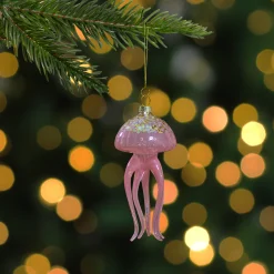 Northlight Animals>4.75" Transparent Pink Jellyfish Glass Christmas Ornament