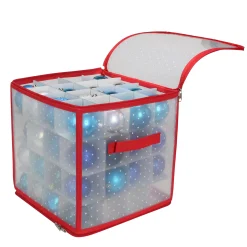 Northlight Ornament Storage>12.5" Transparent Zip Up Christmas Storage Box - Holds 64 Ornaments