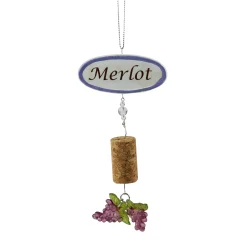 Kurt Adler Food & Beverage>5.5" Tuscan Winery Merlot Sign With Cork And Grapes Dangle Christmas Ornament