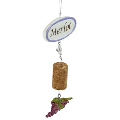 Kurt Adler Food & Beverage>5.5" Tuscan Winery Merlot Sign With Cork And Grapes Dangle Christmas Ornament