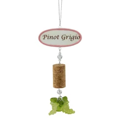 Kurt Adler Food & Beverage>5.5" Tuscan Winery Pinot Grigio Sign With Cork And Grapes Christmas Ornament
