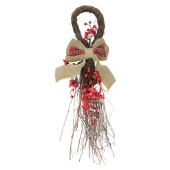 Unlit Teardrops*Northlight 24" Twig And Red Berries Artificial Christmas Teardrop Swag - Unlit