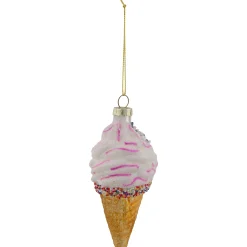 Northlight Food & Beverage>4" Vanilla Ice Cream Cone Glass Christmas Ornament