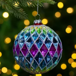 Northlight Glass Balls>3.75" Vibrantly Colored 2-Finish Harlequin Glass Christmas Ball Ornament