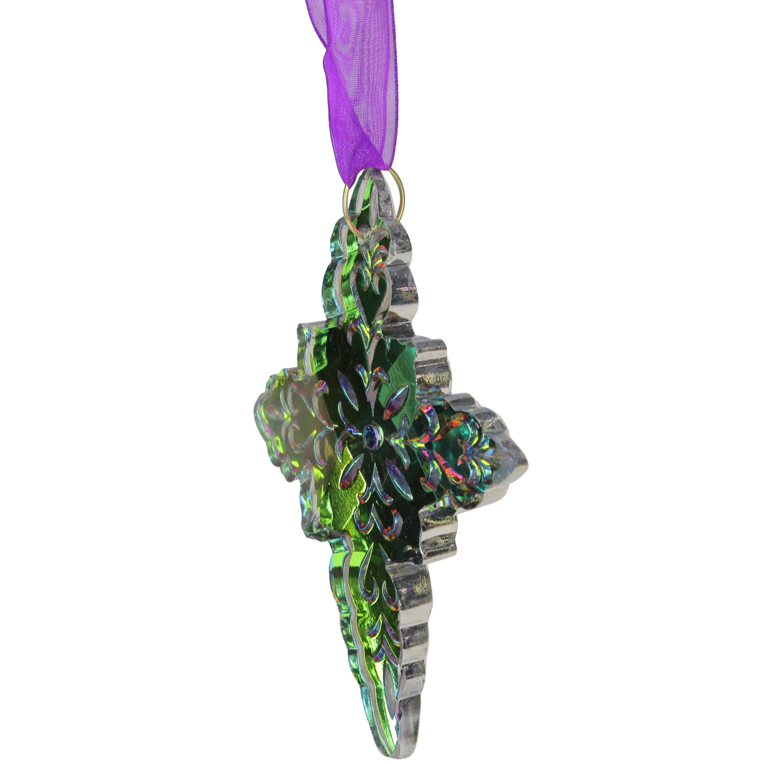 Roman Nativity & Religious>4.75" Vibrantly Colored Fumed Etched Glass Cross Christmas Ornament