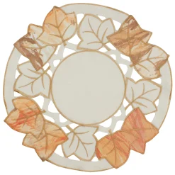 Heritage Lace 12" White And Beige Embroidered Fall Leaf Thanksgiving Doily