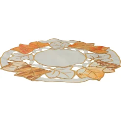 Heritage Lace 12" White And Beige Embroidered Fall Leaf Thanksgiving Doily