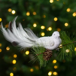 Northlight Animals>8" White And Black Glittered Bird With Feather Tail Christmas Ornament With Clip
