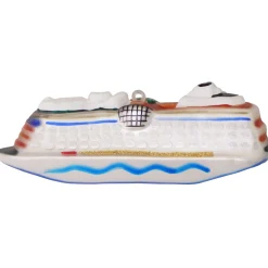 Christmas by Krebs Transportation>6" White And Blue Cruise Ship Christmas Ornament