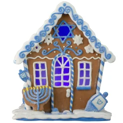 Kurt Adler 8" White And Blue Festive Hanukkah Gingerbread Led House Tabletop Decor