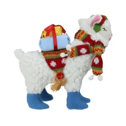 Plush Figures*Raz 8.5" White And Blue Plush Llama With Holly Plant Christmas Tabletop Figure