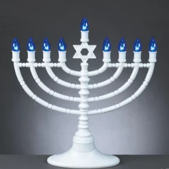 Rite Lite 11.5" White And Blue Traditional Style Led Battery Powered Hanukkah Menorah