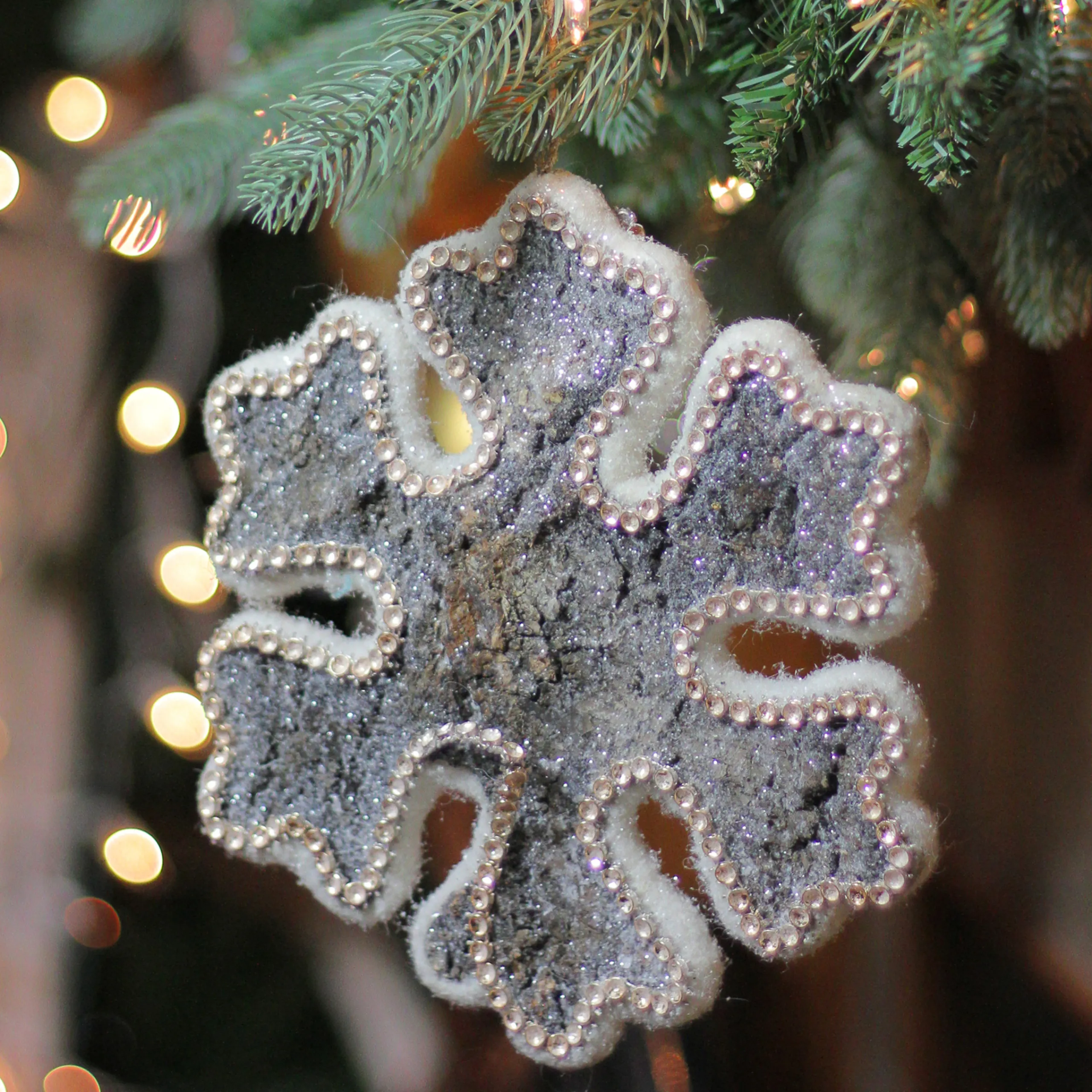Northlight Snowflakes>8" White And Brown Rustic Embellished Christmas Snowflake Ornament