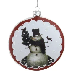 Roman Snowmen>5" White And Burgundy Snowman With Cardinals Glittered Christmas Tree Ornament