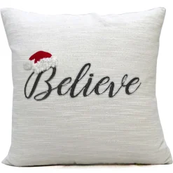 Pillows & Throws*Contemporary Home Living 20" White And Gray Christmas "Believe" Throw Pillow With Santa Hat